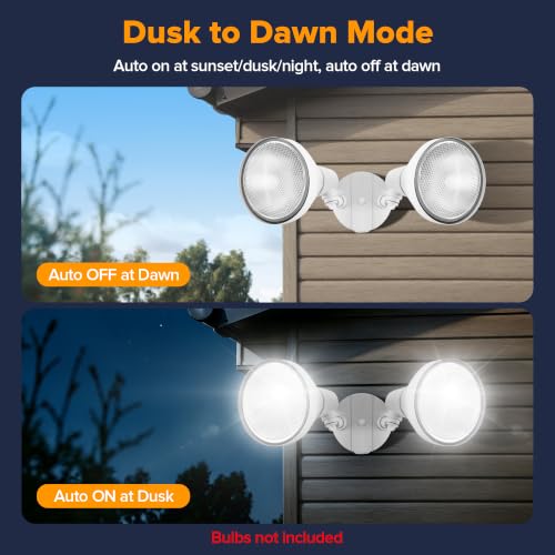 LUTEC 2 Pack Adjustable Metal Twin Par Holder Outdoor Flood Lights, Dusk to Dawn Security Lights, Floodlights Fixture, Waterproof Exterior Max 300 Watt Par38 Flood Light for Patio, Garden, Yard-White - color: White, size: 2 Pack