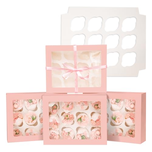 Bakepacker Auto-pop up 12 Cupcake Boxes, Pink, 6-Packs - color: Pink