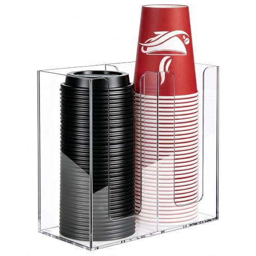 Coffee Cup Holder, Clear Cup and Lid Organizer Cup Dispenser for Countertop - color: Clear, size: 2 Compartment