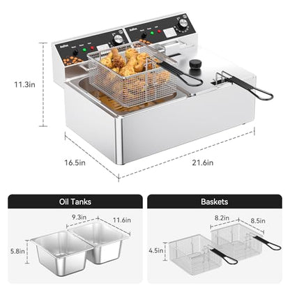 Commercial Deep Fryer 20L/21Qt Dual Tank Countertop Fryer for Restaurant - size: 21.10 Qt