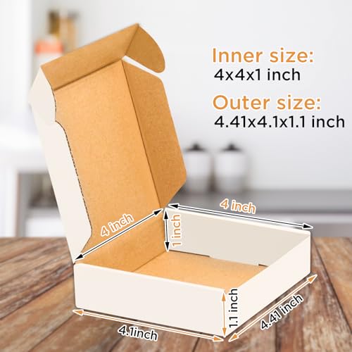 50 pack Small Shipping Box,4x4x1'',Corrugated Mailer,Wonfer Cardboard Box, White - size: 4x4x1"