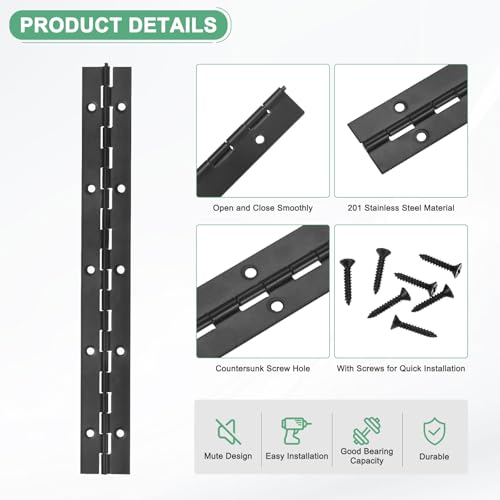 M METERXITY 2Pcs Piano Hinges 10", 1.2x0.04 Open Width Thick, Black - color: Black, size: 10x1.2x0.04"