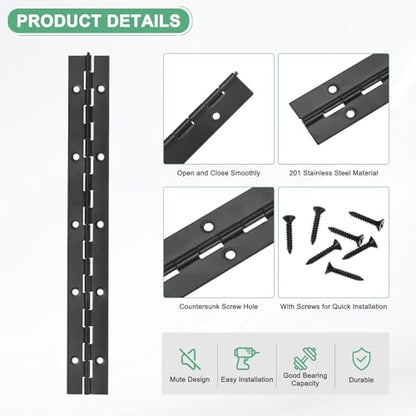 M METERXITY 2Pcs Piano Hinges 10", 1.2x0.04 Open Width Thick, Black - color: Black, size: 10x1.2x0.04"