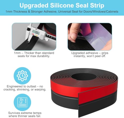 Elvone Weather Stripping Door Seal, 36ft Adhesive Silicone Strip, Black - color: Black, size: 36ft x 1 in