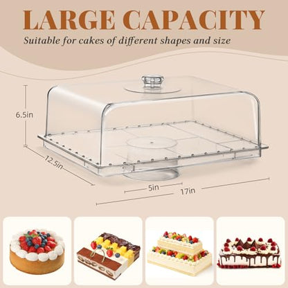 Cake Stand with Lid-Large 17" Rectangular Cake Holder,Acrylic BPA Free