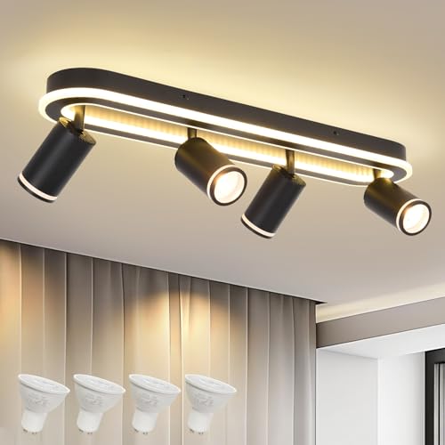 LED 4 Light Track Lighting Spotlight Kit, Modern Black Track Light Fixture - color: Black, size: 4 Light Track