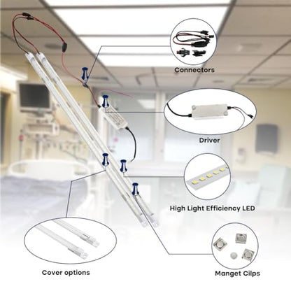 3500K Warm LED Retrofit Kit, 2FT 16W 2400LM, 0-10V Dimmable, Clear Cover - color: 2ft 3500k Clear