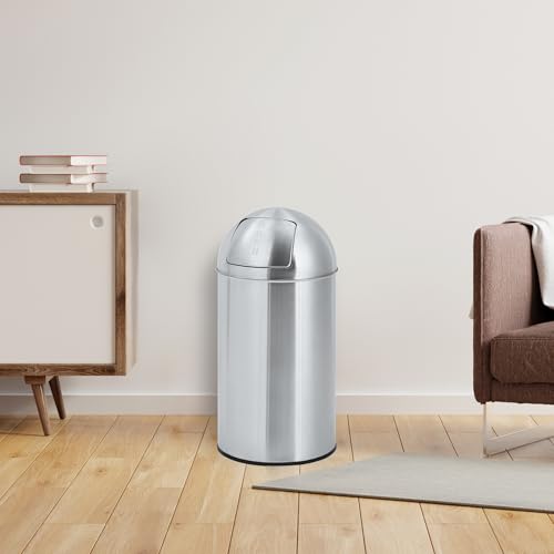 Garvee Cylindrical Commercial Trash Can, 13 gal/50 L Fingerprint-Proof Stainless Steel Garbage Can with Push Lid, Heavy Duty Tall Waste Bin with Removable Inner Bucket for Outdoor, Commercial Use - size: Medium