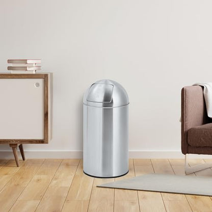 Garvee Cylindrical Commercial Trash Can, 13 gal/50 L Fingerprint-Proof Stainless Steel Garbage Can with Push Lid, Heavy Duty Tall Waste Bin with Removable Inner Bucket for Outdoor, Commercial Use - size: Medium