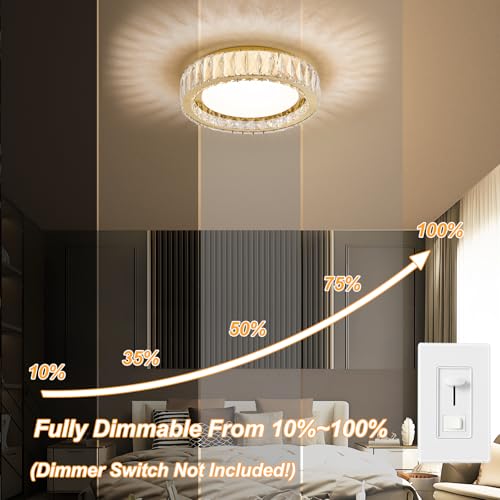 15 Inch Gold Dimmable Crystal LED Flush Mount Ceiling Light - color: Gold, size: 15 Inch