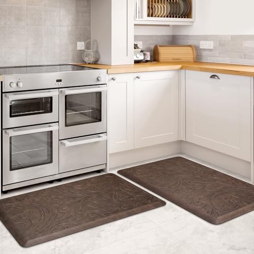 KMAT 2PCS Kitchen Mat Cushioned Anti-Fatigue Comfort Standing Mat Rug - color: Brown, size: 1'5" x 2'4"+1'5" x 2'4" (Rectangular)