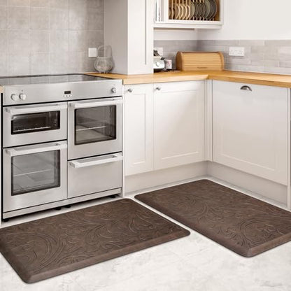 KMAT 2PCS Kitchen Mat Cushioned Anti-Fatigue Comfort Standing Mat Rug - color: Brown, size: 1'5" x 2'4"+1'5" x 2'4" (Rectangular)