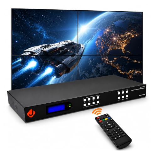 J-Tech Digital 4k 2x2 4K60Hz HDMI Video Wall Controller Multiviewer Seamless Switch Matrix | 4K60Hz Input and 4K30Hz Output, Supports HDMI, HDCP, RS-232, LAN, Downscale & Upscale, Web Control