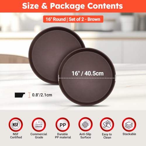 2 Pack 16" Commercial Non-Slip Round Serving Trays, NSF, Brown - color: Brown, size: 16"