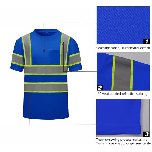 High Visibility Shirts Quick Dry Safety T Shirts with Reflective Strips and Pocket Short Sleeve Mesh Hi Vis Construction Work Class 2 Shirt for Men/Women Blue,Medium - color: Blue 03, size: Medium