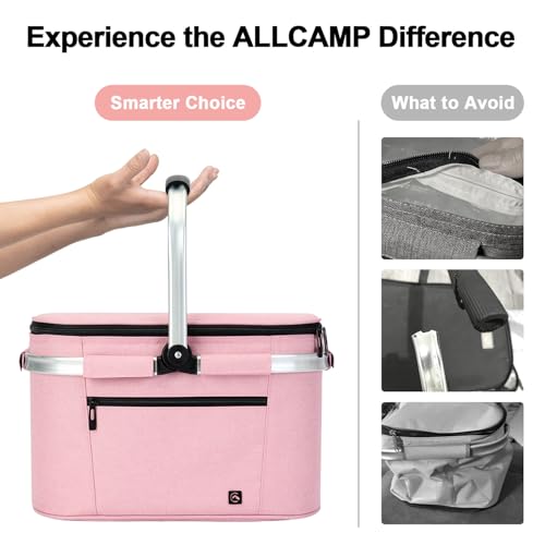 ALLCAMP Picnic Basket, 22L Insulated Cooler Foldable, Thick, Pink - color: Pink, size: Medium