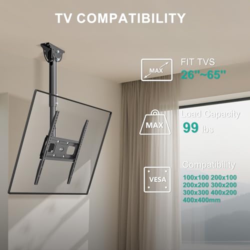 WALI Ceiling TV Mount for Most 26-65 inch LCD LED OLED 4K TVs, up to 99 lbs - color: Black (400x400mm), size: 2 feet
