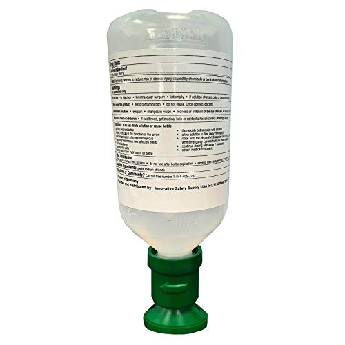 Sterile Saline Eyewash Solution 2-Pack - 500 mL (16.9 fl oz) Bottles + Ergonomic Cup - Emergency Eye Station Refill for Flushing & Irrigating Eyes, 8.5" H, 3" W, 3" L, by Plum
