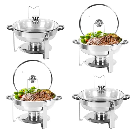 IMACONE Round Chafing Dish Buffet, 4 Pack, 5QT Glass Lid with Holder - color: Glass Lid with Holder