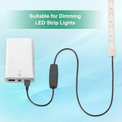 PATIKIL 4.92ft LED Strip Dimmer Switch, 2set DC 5V Button USB Inline Switch Pigtail Cable Brightness Adjustable Controller with Tape for LED Rope Light, White - color: White