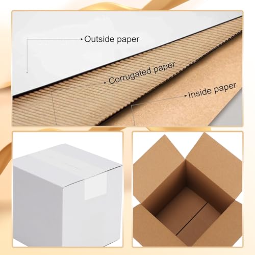 Calenzana 5x5x5 Inches Shipping Boxes Set of 50, White Corrugated Cardboard Box for Packing Mailing Small Business - size: 5x5x5