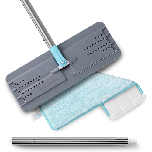 JOYMOOP Flat Mop, Microfiber Floor Cleaner with 60" Long Handle and Flexible 13" Head, Grey & Cyan Blue - color: L