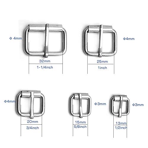 Assorted Multi-Purpose Metal Roller Buckles Belts Hardware Pin Buckle for Bags Leather Belt - color: Silver, Assorted Inches