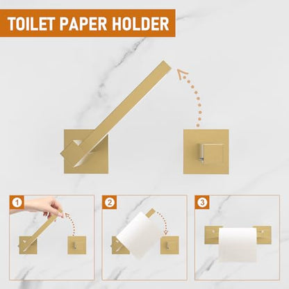 Toilet Paper Holder Wall Mount, Brushed Gold Paper Towel Holder Double Base Large Stainless Steel Bathroom Toilet Tissue Roll Holder, Commercial Toilet Paper Dispenser - color: Brushed Gold, size: Square