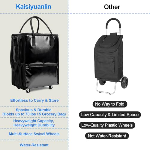 Reusable Grocery Bags on 4 Wheels, 18 Gallon Rolling Shopping Tote Bag - color: Black
