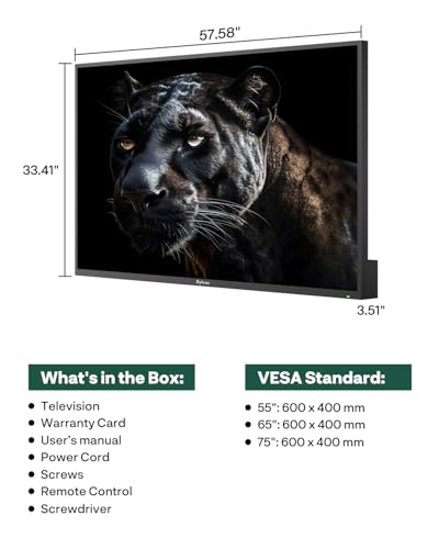 SYLVOX 65 inch Outdoor Mini-LED QLED TV, 4K Ultra HD Smart Google TVs, 2000 Nits Full Sun, Anti-Glare Screen, 120Hz Refresh Rate, IP55 Waterproof, Dual 30W Dolby Atmos Speaks (Cinema/2025) - size: 65-inch, style: Cinema