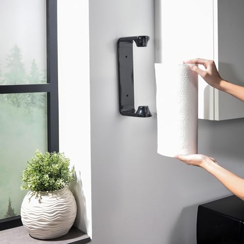 simpletome Paper Towel Holder ONE Hand Tear Adaptive Tension Arm Adjustable Length 9.4-11inch/24-28cm (Black) - color: Black