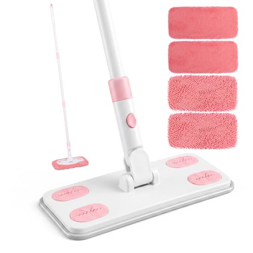 Wet Dry Sweeper Mop with 4 Washable Microfiber Pads - color: Pink