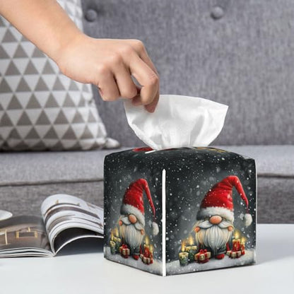 Christmas Gnome Cartoon Square Tissue Boxes 5.2"x5.2"x5.2" for Home Car Office - color: Christmas Gnome Cartoon