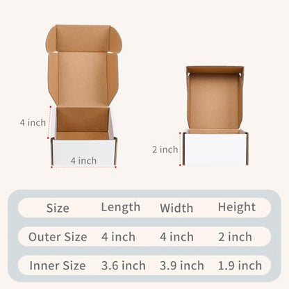 Fishat 4" x 4" x 2" White Corrugated Cardboard Shipping Boxes Set of 25 - size: 4" x 4" x 2"
