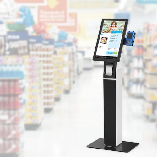 Self Service Kiosk VESA Floor Stand for 21.5/27-inch Displays All Metal, with Printer storage and card reader bracket BSF-2205