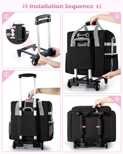 Marscamd Large Rolling Cleaning Caddy Bag with Detachable Trolley, Black - color: Black