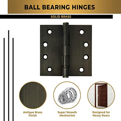 Solid Brass Door Hinge Heavy Duty Ball Bearing 4x4 Inch - Set of 24 Hinges (Antique Brass) - color: Antique Brass