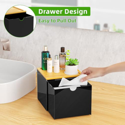 VITVITI Drawer Disposable Face Towel Holder Box, Acrylic Storage, Black - color: Black 2