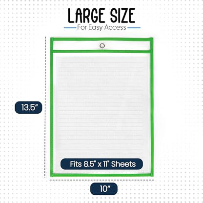 Essex Wares - 6 Pack, Green Dry Erase Pockets, 10" Wide x 13.5" Tall - color: Green