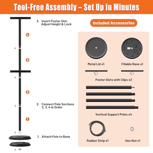 Poster Stand & Sign Holder, Single-Sided Floor Poster Board Stand with Easel Holder, 58" Adjustable Pedestal Sign Stand for Board & Foam Display at Wedding, Restaurant, Business & Events, Black - size: 1 Pack