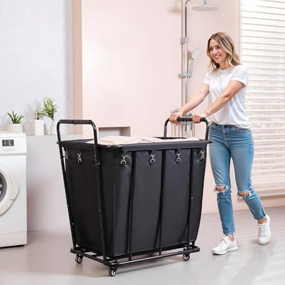 VEVOR Laundry Cart, Rolling Grocery Utility Cart with Waterproof Liner & Swivel Wheels, 260 LBS Large Load Capacity, Heavy Duty Shopping Basket for Laundry, Shopping, Camping, Grocery, Luggage, Black - size: 26.2"D x 36.4"W x 37.2"H