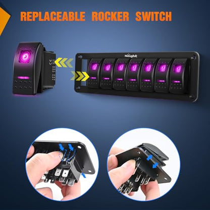 Nilight 8 Gang Rocker Switch Panel w/Purple LED Light 5Pin On Off Pre-Wired - color: Purple, size: 8 Gang
