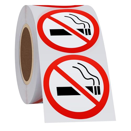 HYBSK No Smoking Logo Labels Glossy Paper Public Warning Stickers 300pcs Total Per Roll (2 inch) - size: 2 inch