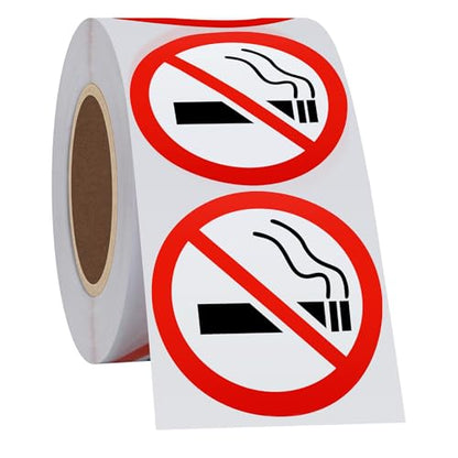 HYBSK No Smoking Logo Labels Glossy Paper Public Warning Stickers 300pcs Total Per Roll (2 inch) - size: 2 inch
