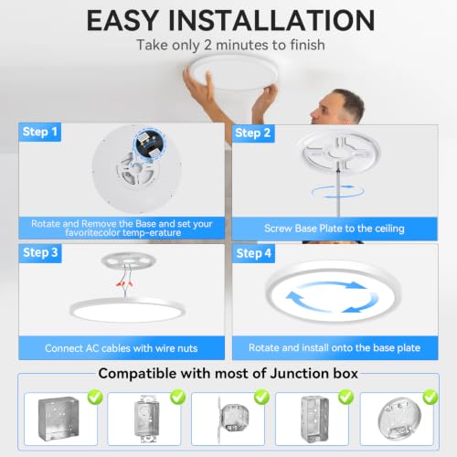 WKONCLDY 5CCT 3000k//3500k/4500k//5000k/6000k Selectable, Dimmable Led Flush Mount Ceiling Light, 20 Inch 5000LM Round Modern Flat Panel,Super Slim for Living Dining Kitchen Bedroom Room - color: White, size: 20in-2Pack