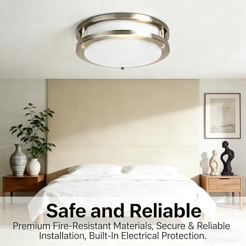 Drosbey 50W Dimmable LED Ceiling Light Fixture, 13.2in Flush Mount Light Fixture, Ceiling Lamp for Bedroom, Kitchen, Bathroom, Hallway, Super Bright 5000 Lumens, 3000K Warm White - color: Brush Nickel, size: 50W