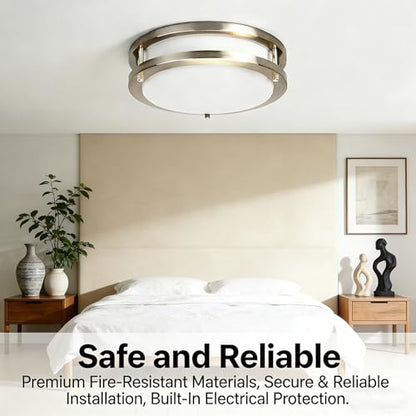 Drosbey 50W Dimmable LED Ceiling Light Fixture, 13.2in Flush Mount Light Fixture, Ceiling Lamp for Bedroom, Kitchen, Bathroom, Hallway, Super Bright 5000 Lumens, 3000K Warm White - color: Brush Nickel, size: 50W