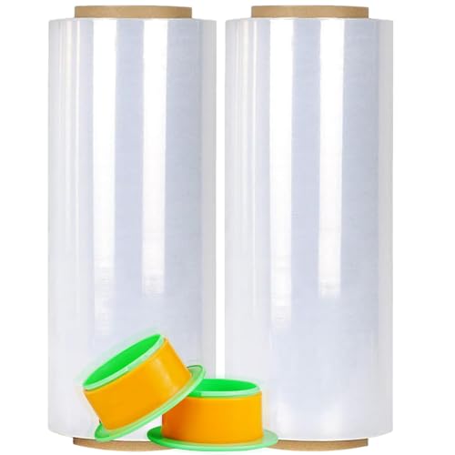 2 Pack Clear Stretch Film Industrial Strength 12'' x 1000 feet 80 Gauge with Plastic Handle, Clear Wrapping Shrink, Durable Self-Adhering Plastic Wrap for Moving, Shipping CHUANGSEED - color: Clear, size: 2 Pack