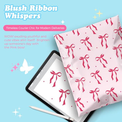 Fuxury Poly Mailers 14.5x19" 50pcs,Cute Shipping Bags for Clothes,Pink Bows - color: Pink Bows, size: 14.5x19" 50pcs