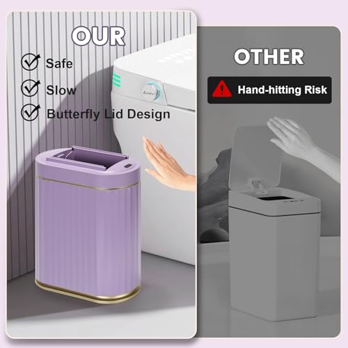 ELPHECO Motion Sensor Bathroom Trash Can with Lid 2 Gal Automatic Trash Can - color: Purple Gold